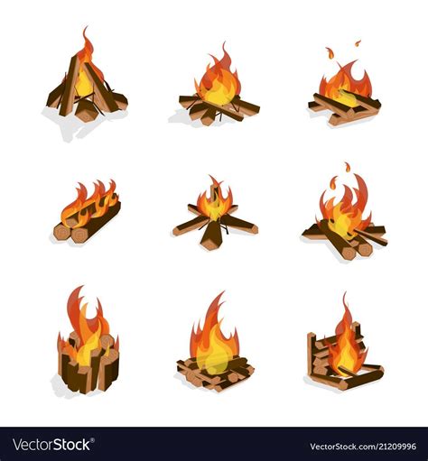 Cartoon Fire Wood And Campfire Set Bonfire And Firewood Concept Flat