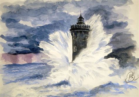 Lighthouse In The Storm Painting By Kerstin Berthold Fine Art America