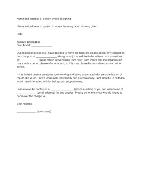 15 Formal Resignation Letter Sample One Month Notice Doctemplates
