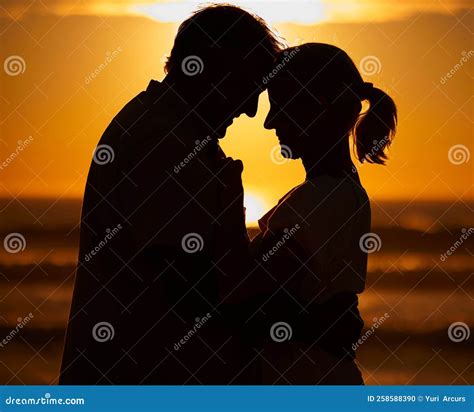 Silhouette Affectionate Senior Couple Sharing An Intimate Moment On The