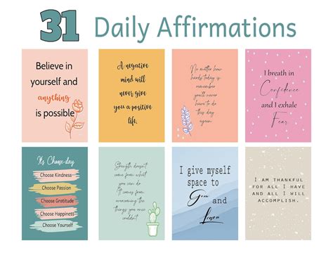 31 Daily Affirmation Cards Printable Positive Quotes Every Etsy