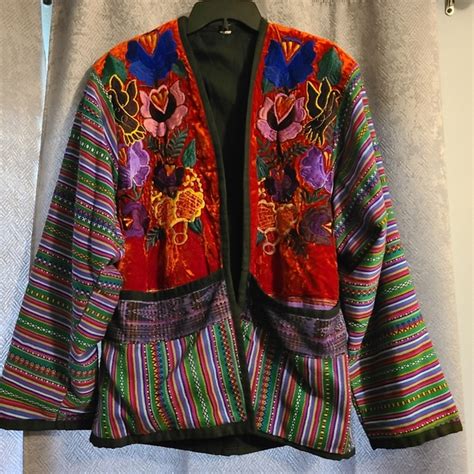 Vintage Jackets And Coats Vintage Guatemalan Art To Wear Boho Embroidered Velvet Jacket L