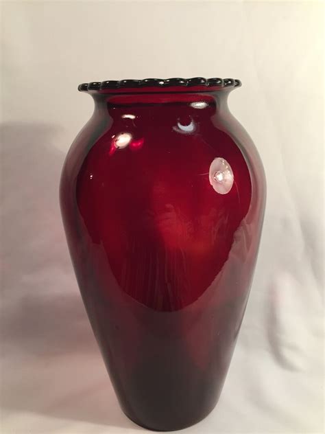 Royal Ruby Red Large Flower Vase By Anchor Hocking Scalloped Etsy