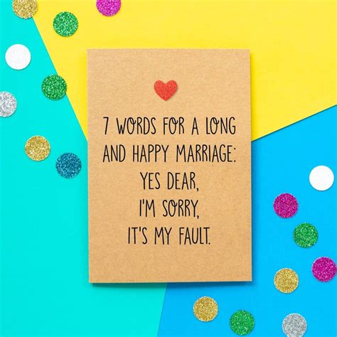 Funny Wedding Card 7 Words For A Long And Happy Marriage Etsy Uk