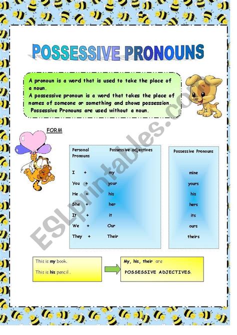 This Worksheet Contains The Possessive Pronouns Lesson And Some