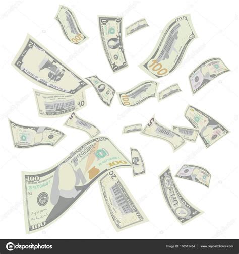 Flying Us Dollars Vector Detailed Falling Us Cartoon Money Bills