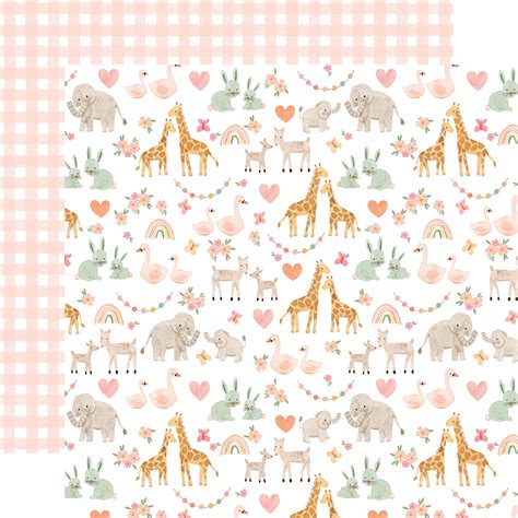Welcome Baby Girl Double Sided Cardstock 12x12 Baby Animals 787790404620