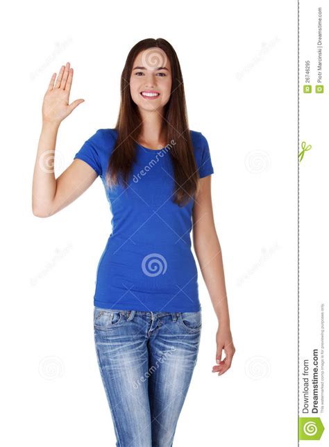 Happy Teenage Girl Waving A Greeting Stock Image Image Of School