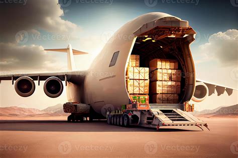 Cargo Plane Unloads Containers With Boxes Air Freight Illustration