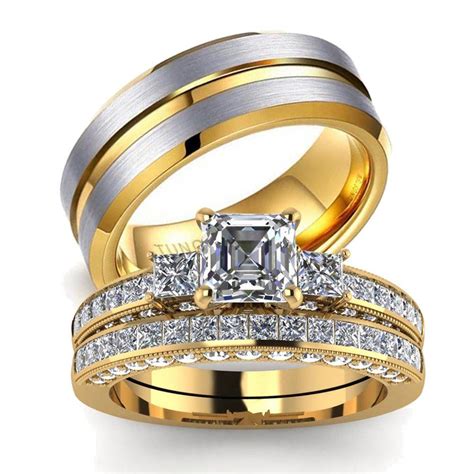 Loversring His And Hers Couples Rings Women 10k Yellow Gold Filled Cz