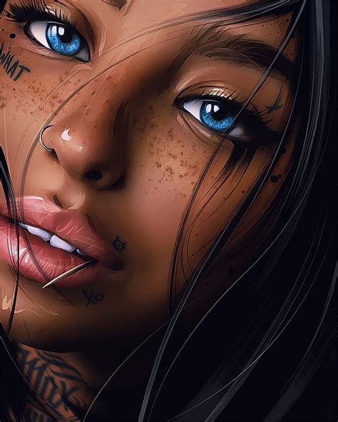 Women Artwork Digital Art Painting Inked Girls Tattoo Face Nose