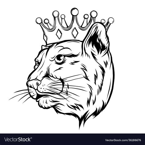Black Panther With Crown On His Head And Open Vector Image
