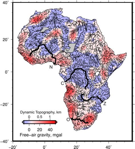 Dynamic Topography Of Africa Redblue Contours Long Wavelength