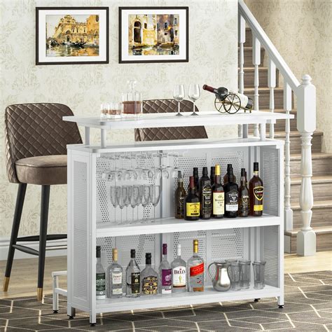 Buy Tribesigns Home Bar Unit 3 Tier Liquor Bar Table With Stemware