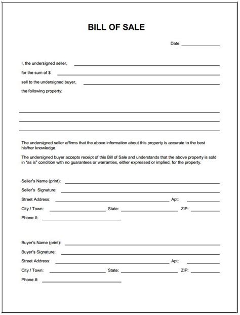Free Blank Bill Of Sale Form Pdf Template Form Download