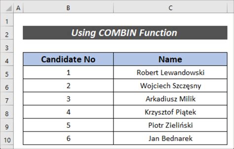 How To Find Combinations Without Repetition In Excel