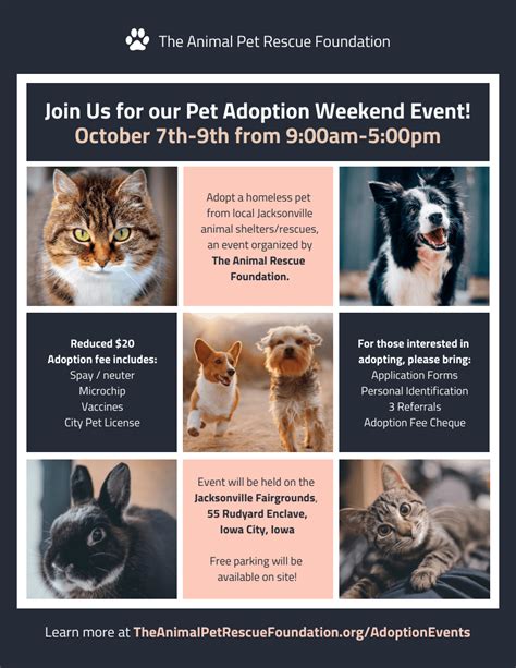 We rely on donations from friends like you to rescue, shelter, and find homes for pets. Nonprofit Animal Pet Rescue Adoption Event Flyer Template