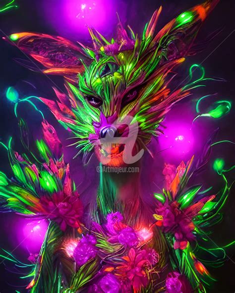 Fantasy Creature Made Of Fluorescent Flo Digitale Kunst Von Mina