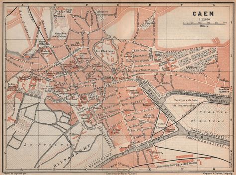 Caen Antique Town City Plan De La Ville Calvados Carte Baedeker 1905