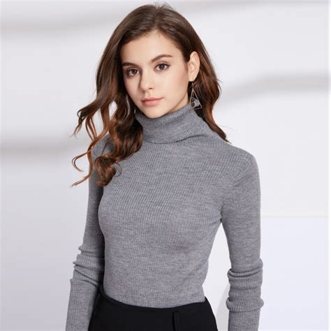 Basic High Neck Turtleneck Women Ribbed Sweater Pullover Cashmere Wool Knitted Slim Top Elastic