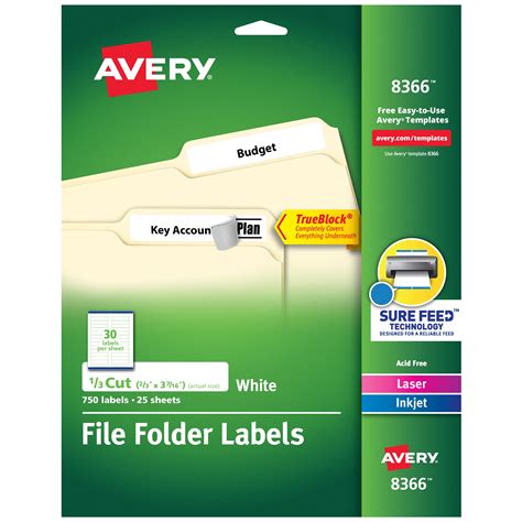 Use these templates only if you know your printer is compatible with these labels. Avery Permanent File Folder Labels with TrueBlock Technology; AVE 8366 - RROfficeSolutions.com