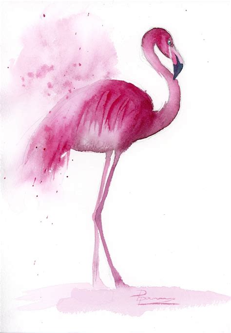 Flamingo Art Pink Watercolor Original Painting Tropical Bird Etsy