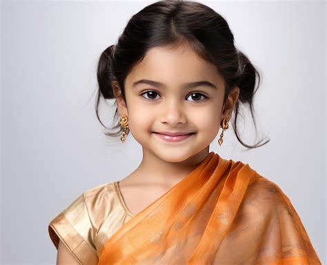 Ma A Indyjska Dziewczynka W Ol Niewaj Cym Jedwabnym Sari Elegancji I