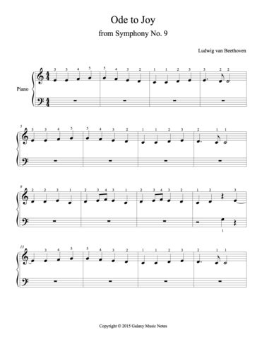 Pdf (digital sheet music to download and print), interactive sheet music (for online playing, transposition and printing), videos, midi and mp3 audio files (including mp3 music accompaniment tracks to play along)*. Ode to Joy | Beginner's piano sheet music - Galaxy Music Notes