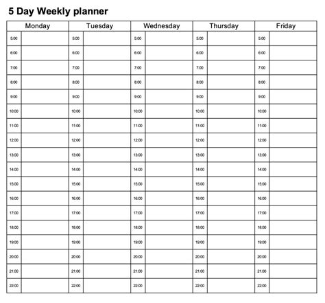 Daily Schedule Template 15 Minute Intervals
