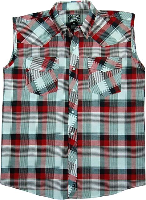 men s classic plaid sleeveless western shirt snap front xx large red 34 at amazon men s