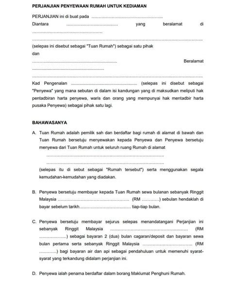 Contoh Surat Perjanjian Sewa Rumah Bahasa Malaysia Karen Churchill My