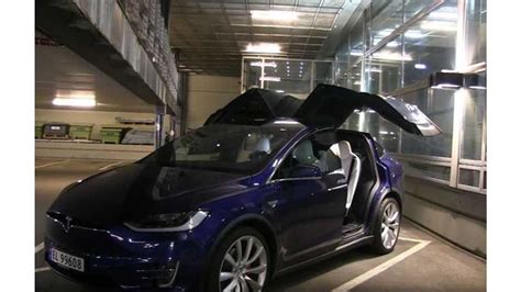 Tesla Model X Falcon Wing Door Opening In Low Ceiling Parking Garage