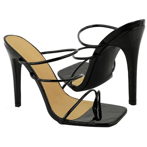 Womens Strappy High Heels Barely There Party Sandals Stiletto Square Toe Fashion Ebay