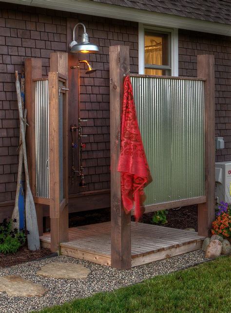 Dishy Galvanized Light Patio Outdoor Shower Outside Showers