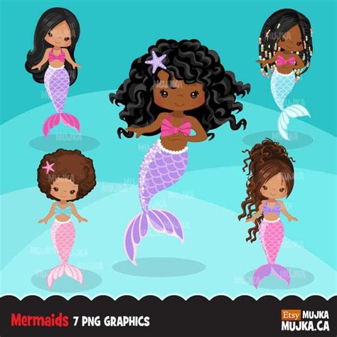 African American Cute Little Mermaid With Starfish Stock Vector By