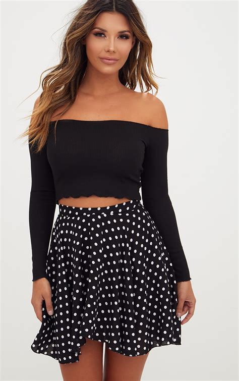 black polka dot floaty mini skirt skirts prettylittlething il