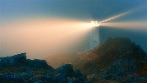 Glowing Lighthouse In The Fog Rocks Light Lighthouse Fog Hd