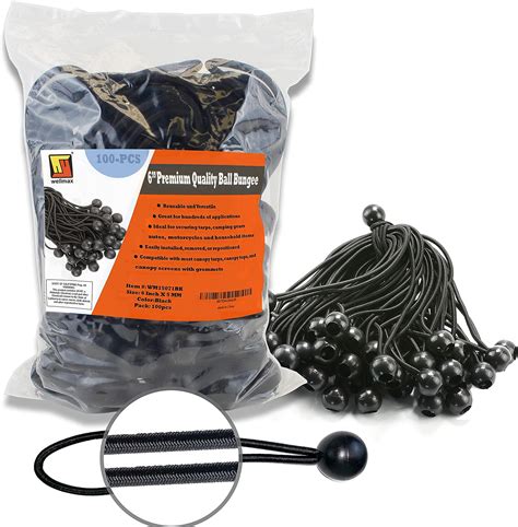 6 inch 100 piece heavy duty 5mm ball bungee canopy cord by wellmax black color bigamart
