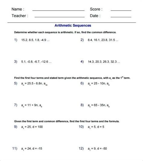 arithmetic and geometric sequences worksheet | Geometric sequences