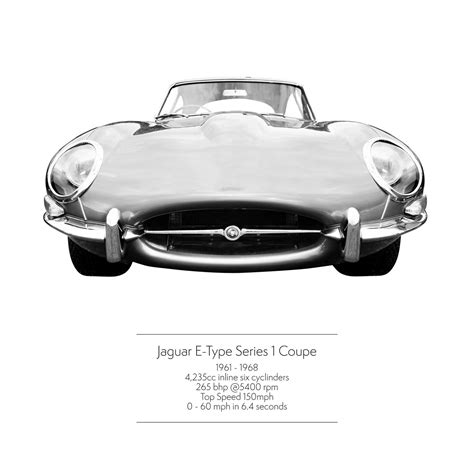 classic car print of e type jaguar black and white vintage etsy
