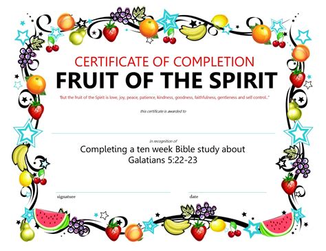 Certificate For Completing The Fruit Of The Spirit Lesson Childrens