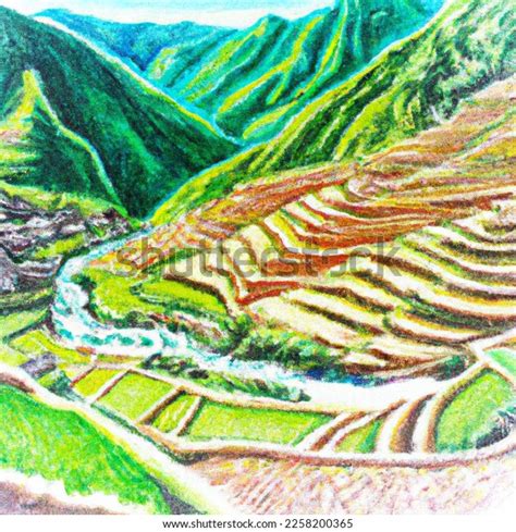 Pencil Drawing Banaue Rice Terraces Gambar Yang Dibuat Ai 2258200365