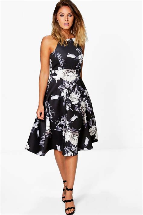 Floral Strappy Midi Skater Dress Boohoo High Low Skater Dress Midi