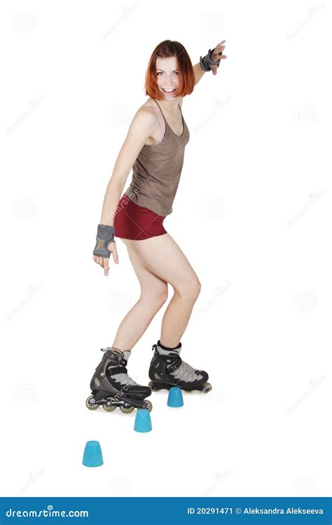 Girl On Rollerblades Artistic Slalom Isolated Stock Image Image Of