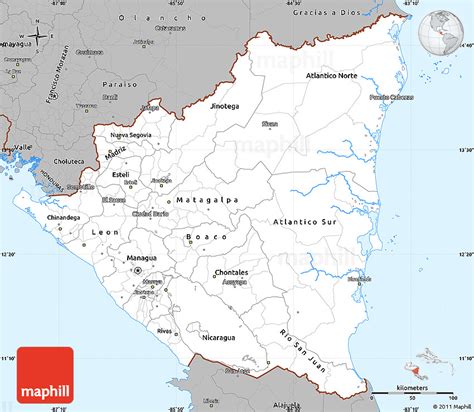 Gray Simple Map Of Nicaragua