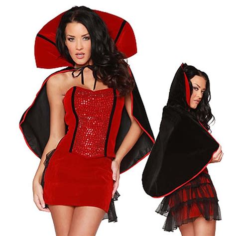 Three Piece Sexy Vampire Halloween Costume For Women Sequin Fancy Dress