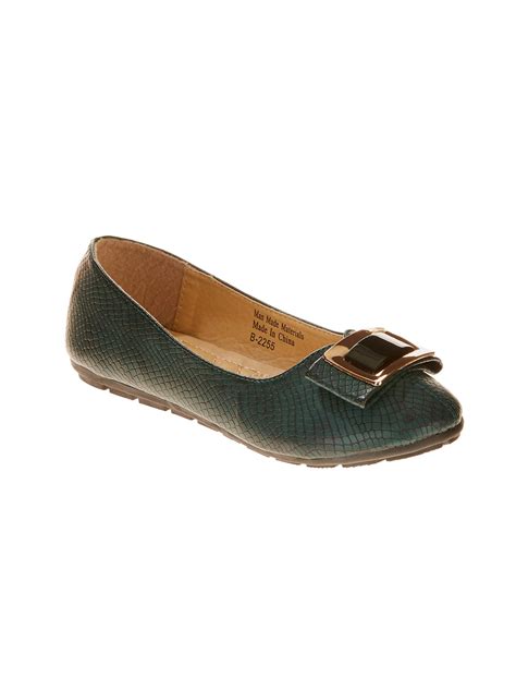 Victoria K Womens Croc Textured With Onyx Bow Ballet Flats