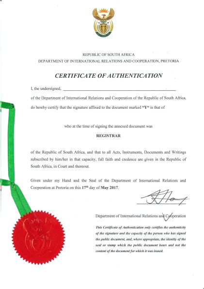 Legalization Authentication For Documents Issued In South Africa