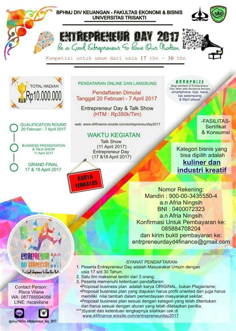 See more of jabatan pendaftaran pertubuhan malaysia negeri selangor on facebook. Entrepreneur Day 2017 di Universitas Trisakti - Info Lomba ...