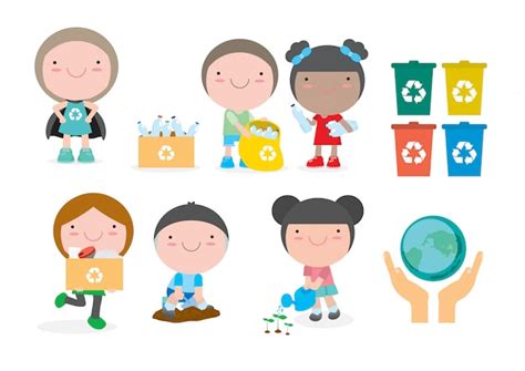 Los Niños Recogen Basura Para Reciclar Ilustración De Niños Segregando